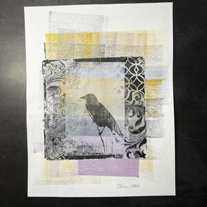 Square Grungy Crow | 6x6 Monoprint Photography | Mixed Media Photo Art