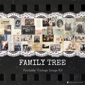 Kit di immagini vintage stampabili con albero genealogico / 8 pagine stampabili / Download digitale per diari di scarto e progetti artistici con tecniche miste