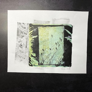 Square Grungy Birds in a Tree | 6x6 Monoprint Photography | Mixed Media Photo Art