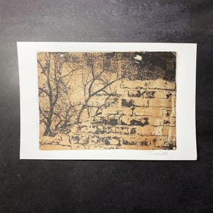 Tree and Old Brick in Bronze | 5x7 Monoprint Photography | Mixed Media Photo Art