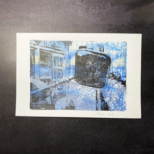Wild Bird Feed Sign in Blue | 5x7 Monoprint Photography | Mixed Media Photo Art
