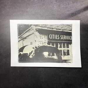 Vintage Car and Garage | 5x7 Monoprint Photography | Mixed Media Photo Art