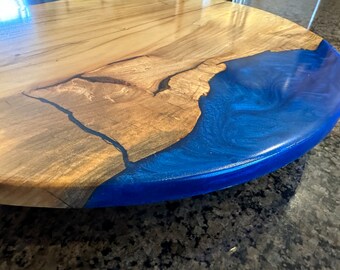 Large Maple and Brilliant Blue Epoxy River Lazy Susan