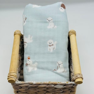 Cobertor leve para recém-nascidos XL 100% algodão, amantes de cães, gaze, cobertor de musselina, tema cachorro, Bichon Frisé, respirável, 3 camadas