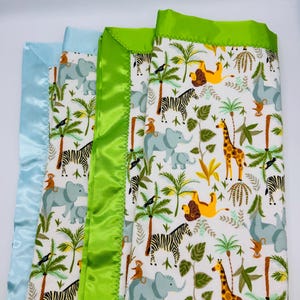 Safari Flannel Baby Blanket, Satin Trim, Jungle Animals