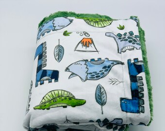 Dinosaur Minky Baby Blanket, Plush Newborn Gift, Personalized