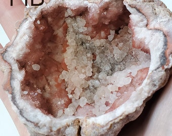 Pink Amethyst Geode from Argentina MEDIUM | Rare Crystals | Pink Amethyst with Calcite, Analcime and Gypsum inclusions.