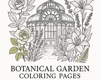 Målarbilder med botaniska trädgårdar | Elegant naturutskrivbar konst | Vintage botaniska linjeteckningar | Mindful målarbok