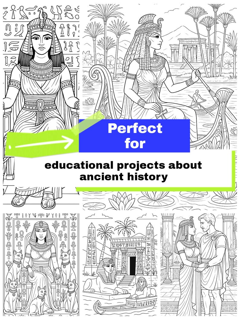 Cleopatra Coloring Pages – 5 Printable Ancient Egypt Line Art for ...