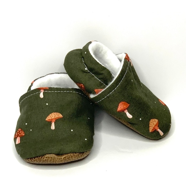 Mushroom Baby Moccs: Handmade Soft Sole Fabric Shoes