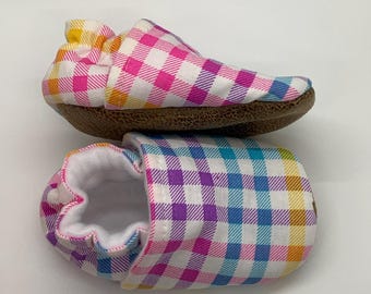 Handmade Colorful Plaid Baby Moccs: Soft Sole Crib Shoes