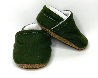 Green Baby Moccs |  Green Baby Shoes | Soft Sole Shoes | Baby Moccs | Fabric Shoes | Baby Shoes | Baby Shower Gift | Crib