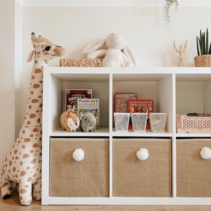Jute Fabric Kids Organizer with Pom-Pom Detail