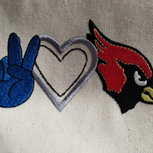 Cardinal Applique Machine Embroidery Design, Peace, Applique Heart Love, Cardinal