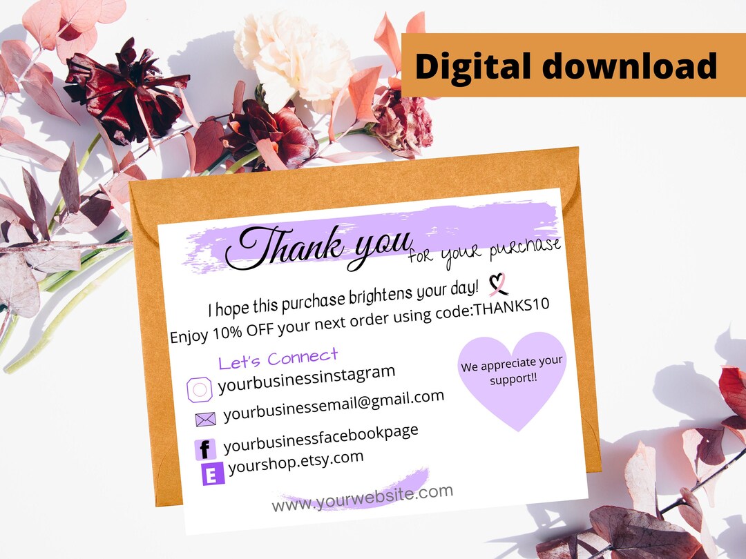Editable and Printable Thank You Card for Small Business,etsy Thank You ...