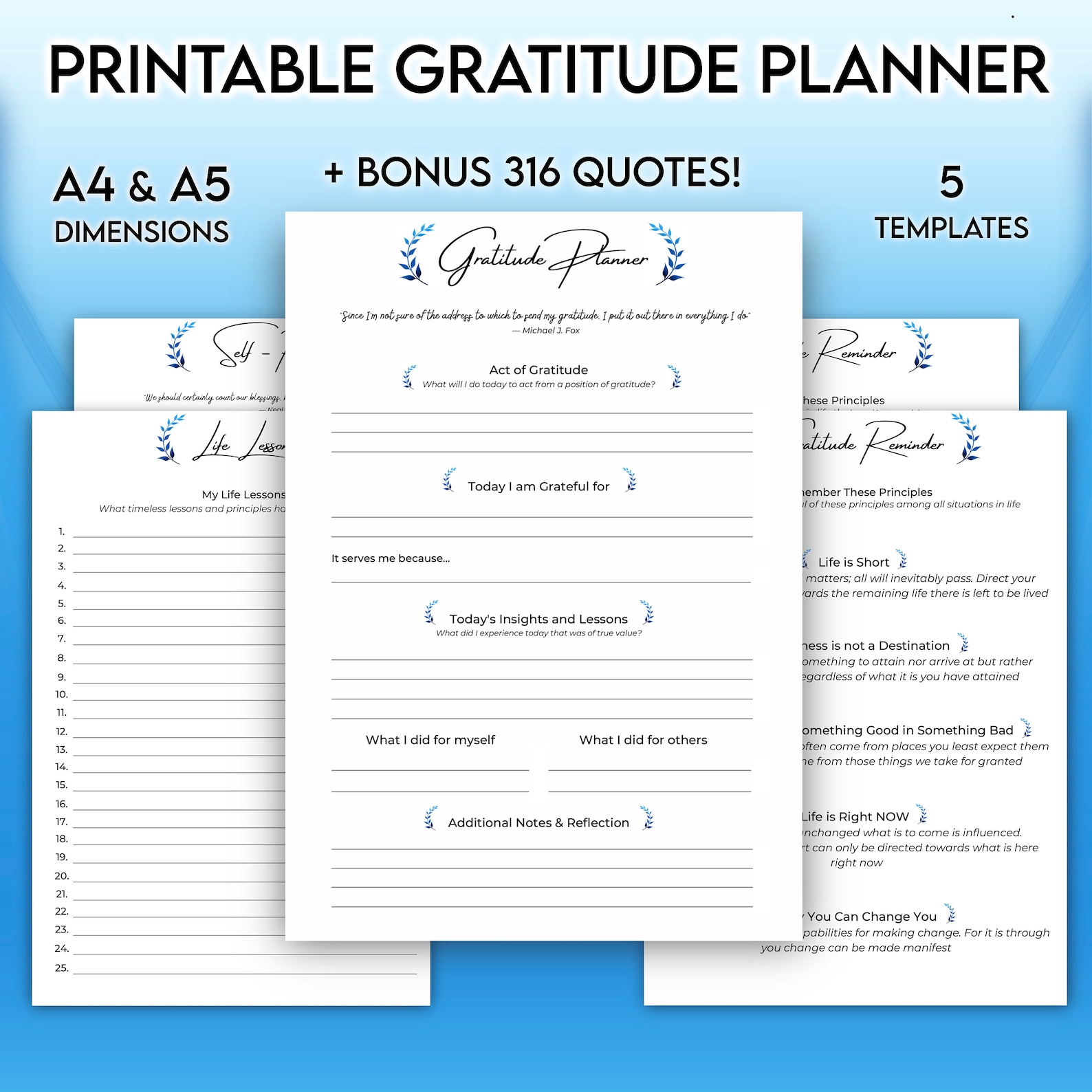 Gratitude Planner Printable Template Daily Prompts Life | Etsy