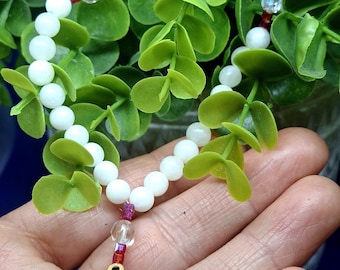 33 Bead Orthodox Prayer Rope – White Beads with Jerusalem Wooden Cross