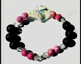 Pink Beachy Seashell Lava Bracelet Handmade,  Lava Beads, Bracelets, Lava Bracelet, Lava Stone, Gift for Her, Essential Oil Bracelet