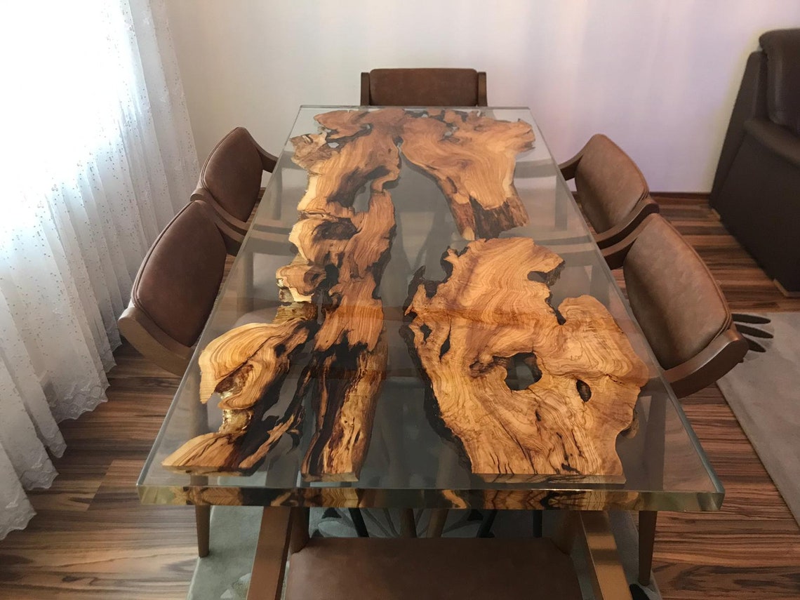 Live edge wood slabs Epoxy dining table Etsy