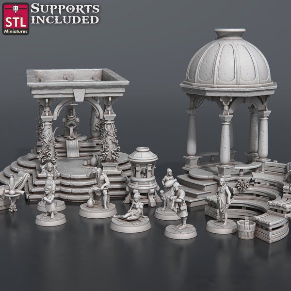 Bathhouse Fantasy Set | 3D Printed Miniatures | Tabletop | D&D | STL Miniatures  | Wargaming | RPG