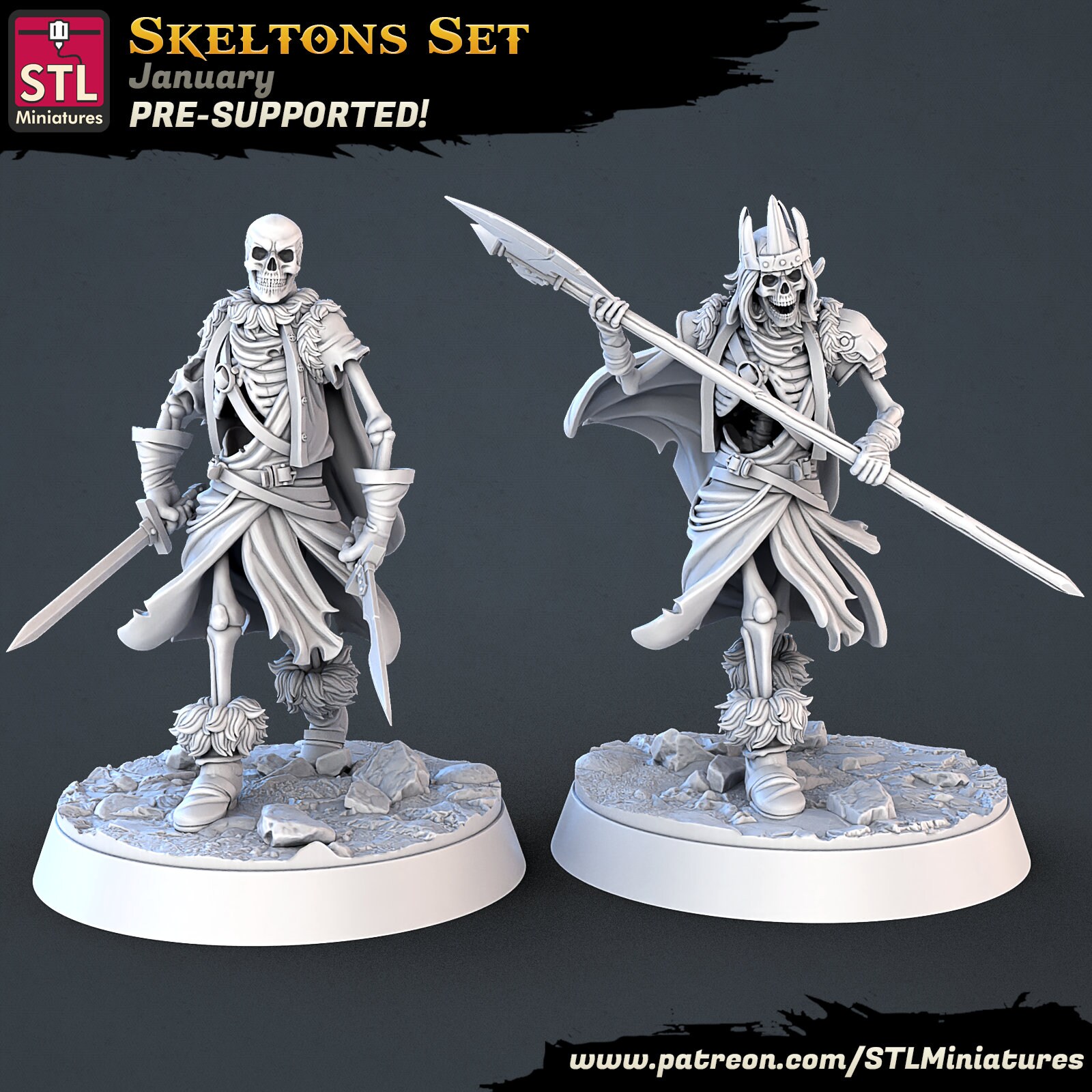 Skeletons Fantasy Set 3D Printed Miniatures Tabletop D&amp;D - Etsy