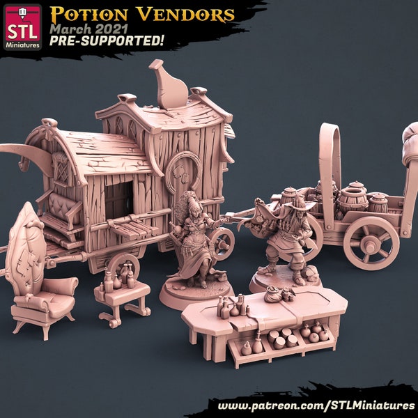 Potion Vendors Set | 3D Printed Miniatures | Tabletop | D&D | STL Miniatures  | Wargaming | RPG