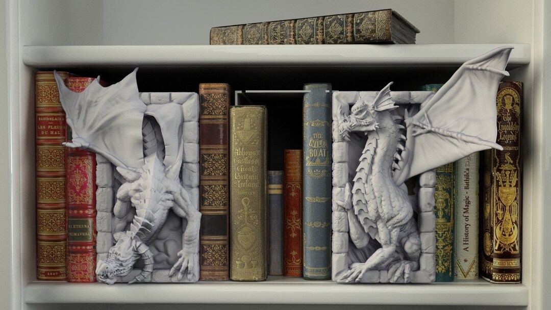 Dragons Booknook Bookend 3D Printed Resin Crosslances Library Home