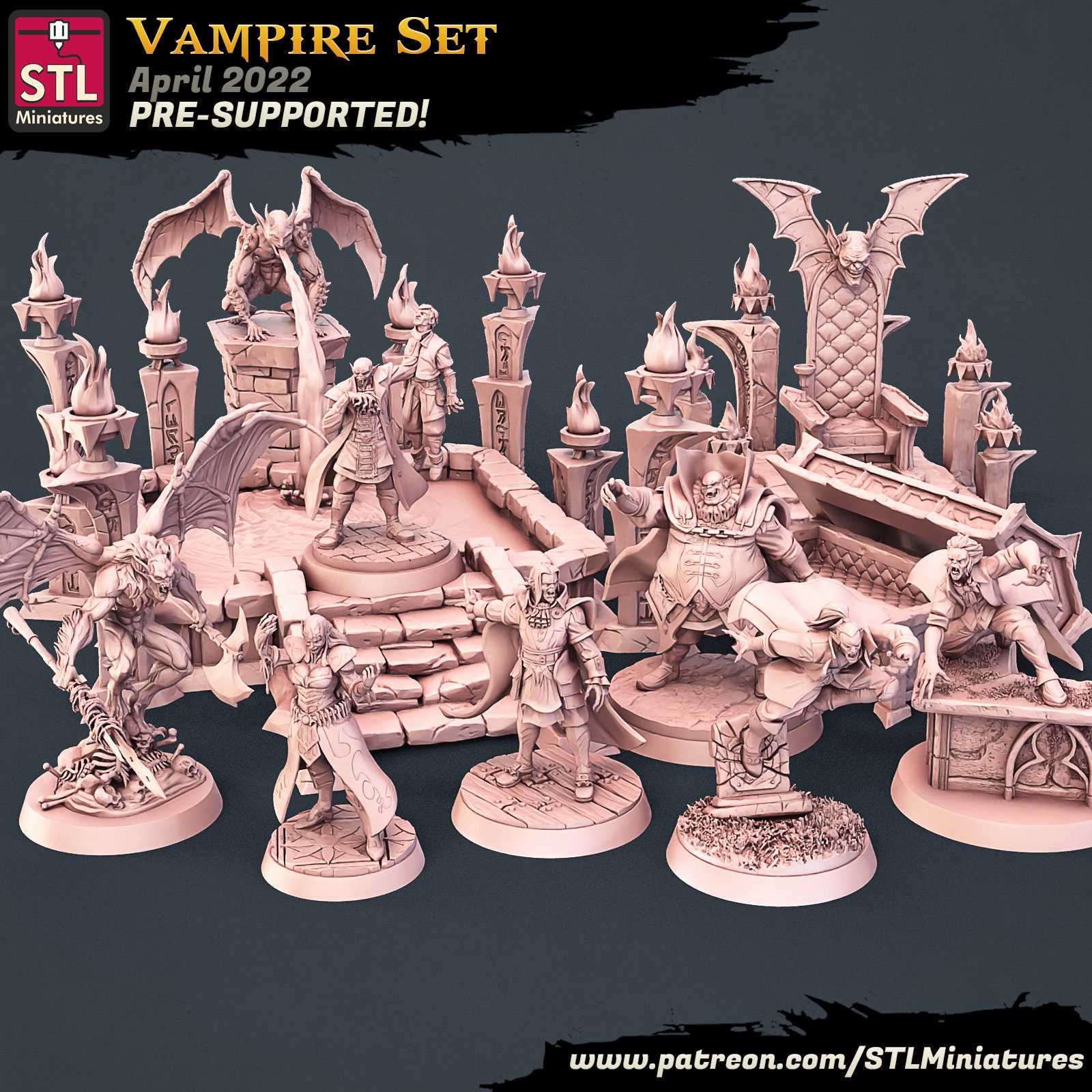 Vampire Fantasy Set 3D Printed Miniatures Tabletop D&amp;D STL Miniatures ...