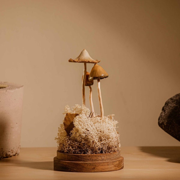 Realistic Psychedelic Mushrooms, Liberty Caps, Clay, Decor, Glass Dome, Sculpture, Real Size
