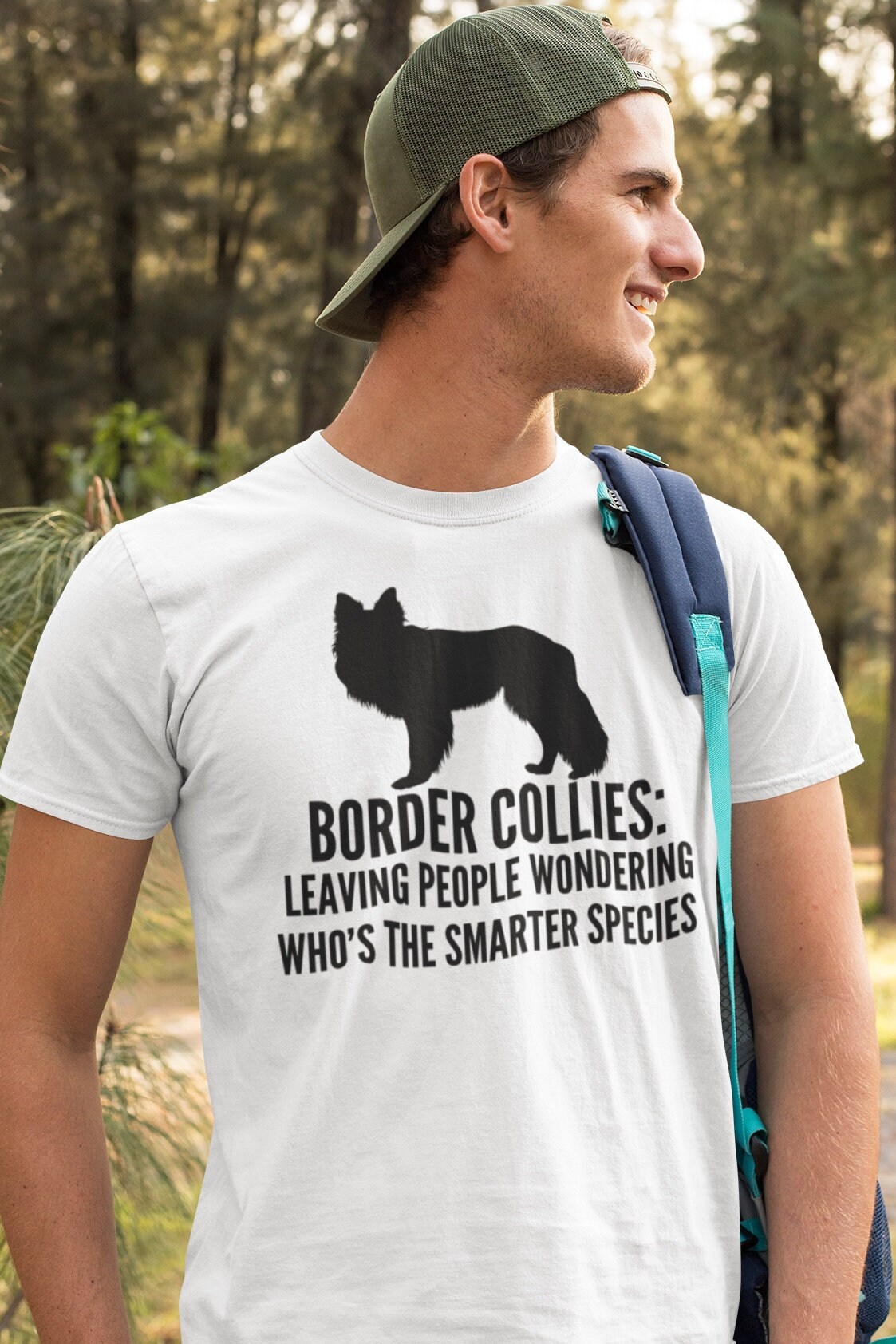 スウェット・トレーナー COVERNAT Border Collie Photo Man to Man Light Blue Border Collies Leaving People Wondering Whose the Smarter