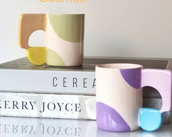 Handmade Latte Cup| Ceramic Mug , Colorful  Stonware, Cappuccino ,Latte ,Tea Mug |Unique Gift Cup Set|