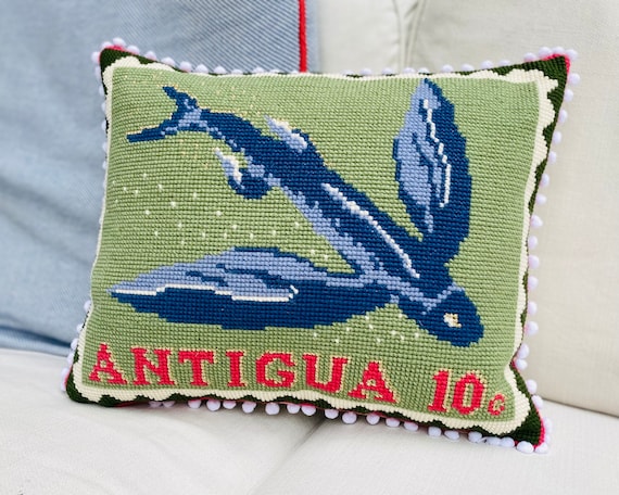 Needlepoint Kit A Counted Cross Stitch Tapestry Kit. Antigua Flying Fish  Postage Stamp. the Escape Artist Stitch and Swim 