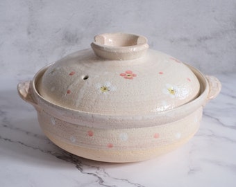 Japanse Pruimenbloesem Baby Roze Blush Bankoyaki Donabe Clay Pot | Handgemaakte keramische kookpot, gasfornuis en oven voor Nabemono Hotpot rijststoofpot