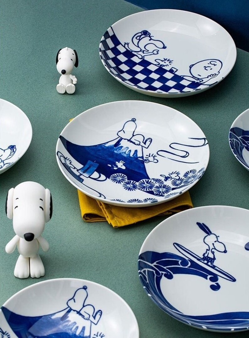 Set of 3 Snoopy Japan Indigo Sometsuke Pasta Plates Peanuts Etsy