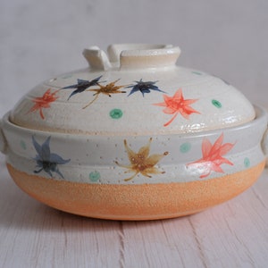 Maple Leaf Shigaraki-yaki Donabe Clay Pot | Handmade Japanese Momiji Bankware Ceramic Cooking Pot Gas Stove Oven/ Nabemono Hotpot Rice Stew