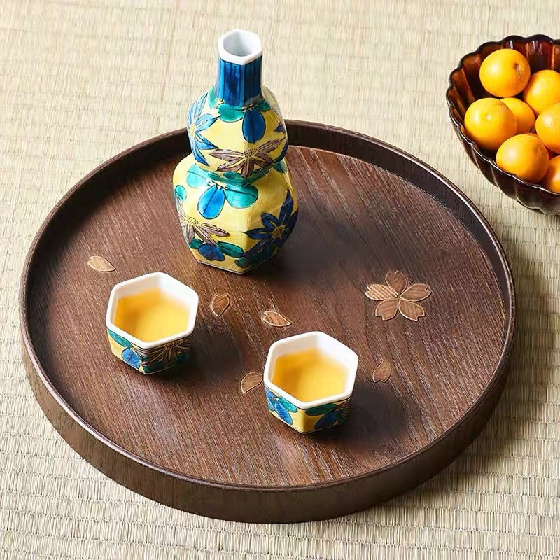 Serving Tray, Wooden Tray For Household, Teacups Tableware Japanese Style  Serving Tray With Handles, For Living Room Dinner Plate Tea Trays S