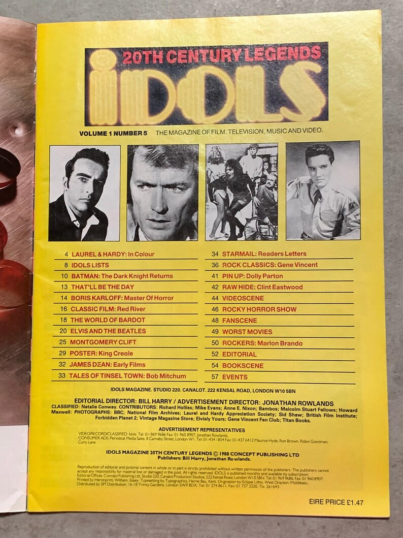 IDOLS 20th Century Legends Vol 1 No 5 Magazine 1988 Batman Boris Karloff Brigitte Bardot Elvis Beatles James Dean Dolly Parton Rocky Horror image 3