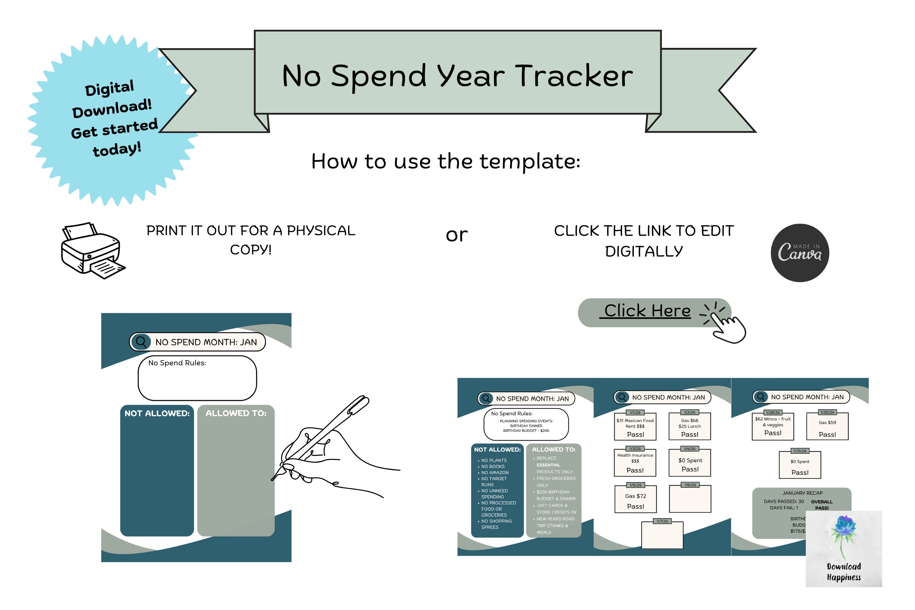 No Spend Year Tracker Undated Reusable No Spend Tracker Save All Year No spend year tracker undated reusable no spend tracker save all year