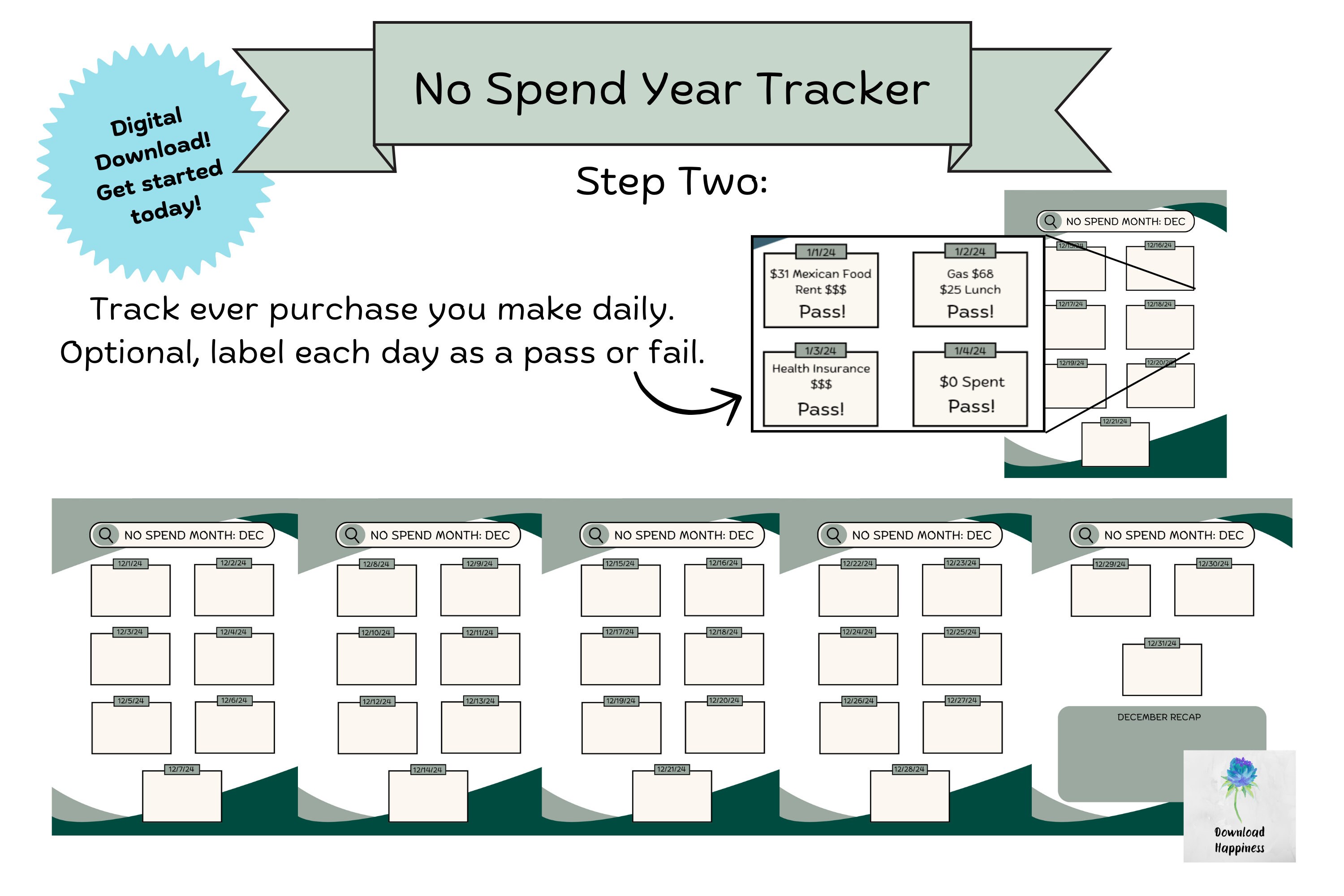 No Spend Year Tracker Undated Reusable No Spend Tracker Save All Year No spend year tracker undated reusable no spend tracker save all year