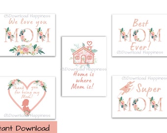 Mom Wall Art Bundle Instant Download | We Love Mom Pink Wall Art Printable Instant Download | Perfect Mother's Day or Birthday Gift for Mom