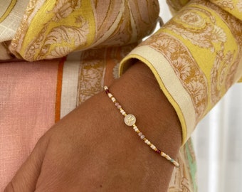 Dahlia • Crystal + Mother of Pearl Initial • Handmade High Quality Beaded Bracelets