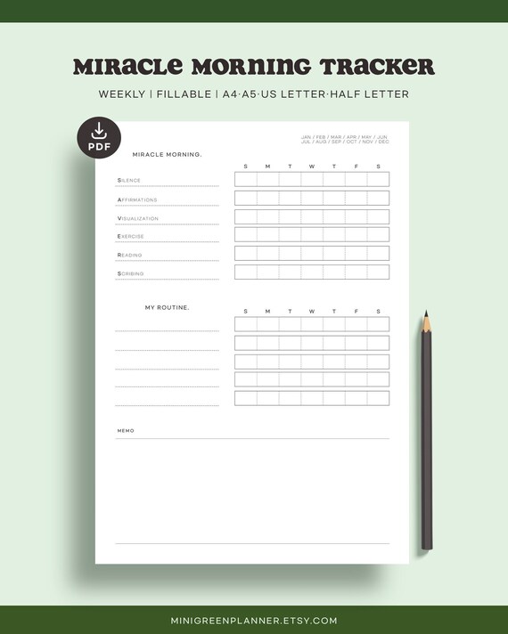 Miracle Morning Tracker Printable Morning Routine Journal | Etsy