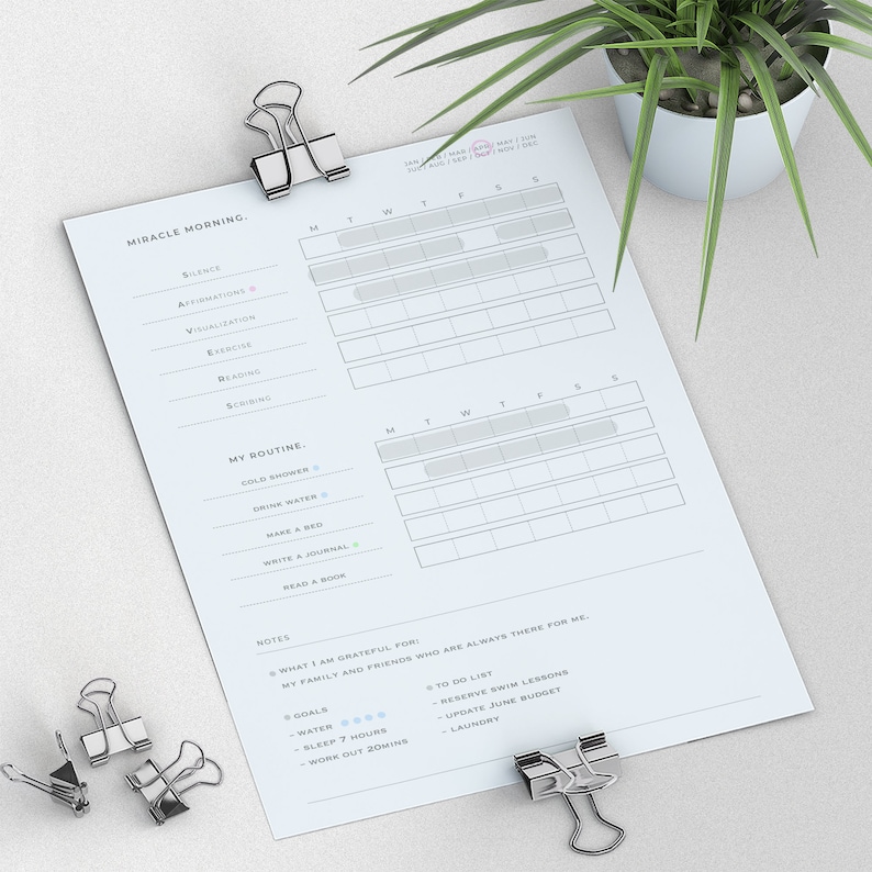 Miracle Morning Tracker | Printable Morning Routine Journal | Undated Minimalist Weekly Planner ...