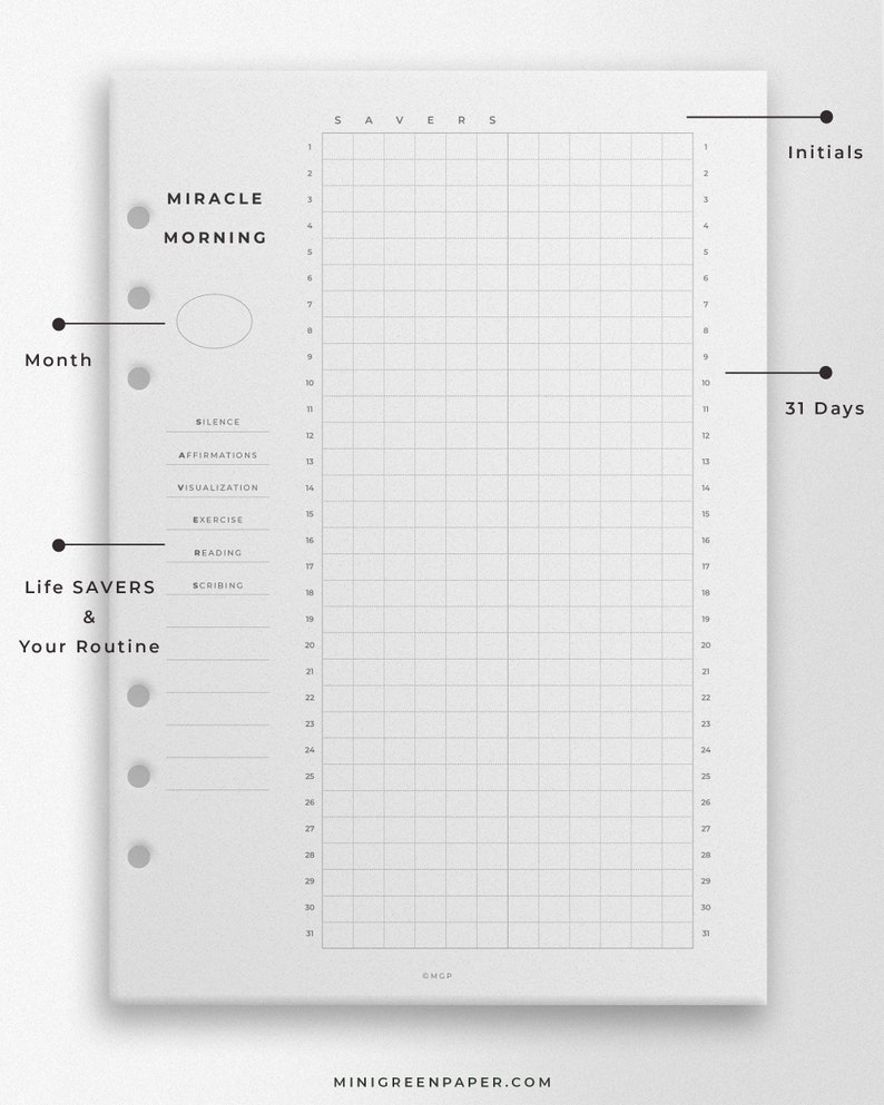 Monthly Miracle Morning Template, Fillable Routine Tracker, LIFE SAVERS Habit Tracker, 31days ...