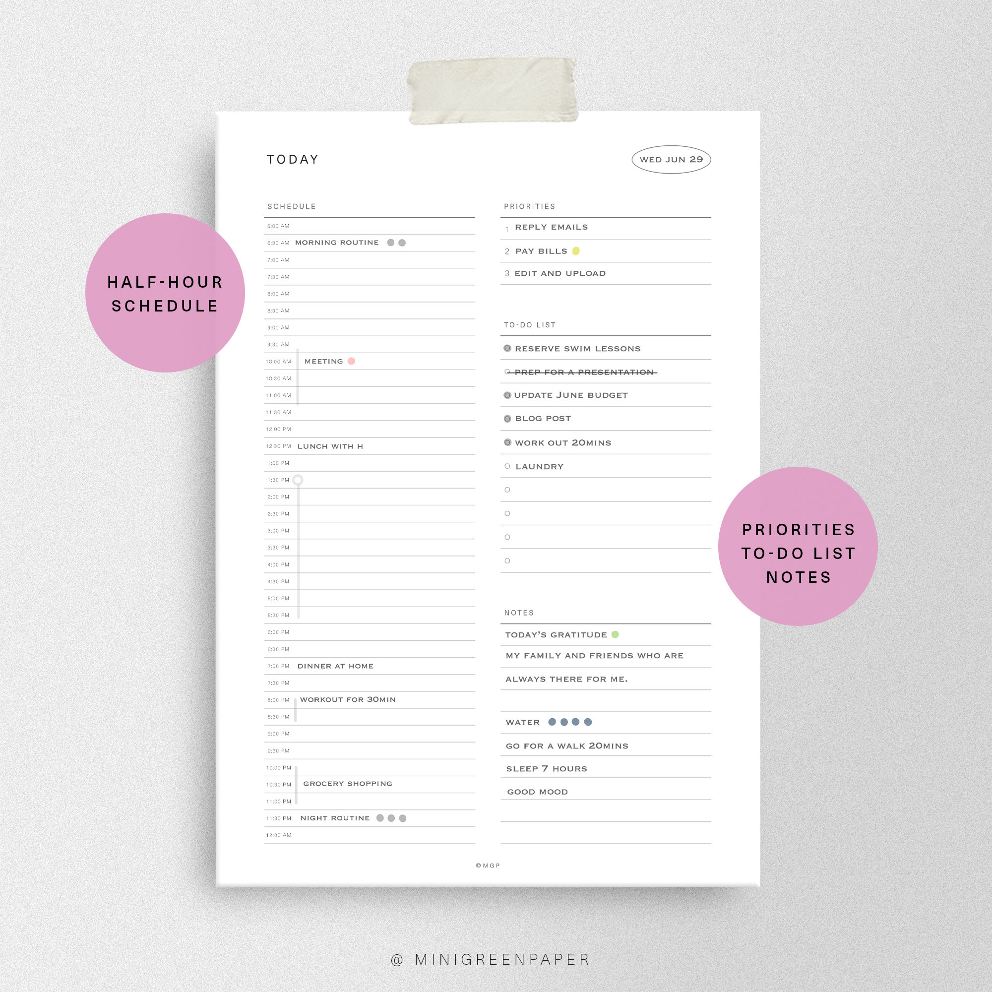 Daily Hourly Planner Printable: Minimalist Schedule Template (A4, A5 ...