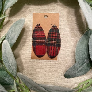 3 inch Oval Christmas Plaid Leather-backed Cork Earrings