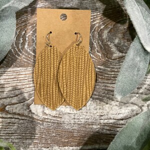 Tan Large Leaf Braid Genuine Leather Earrings