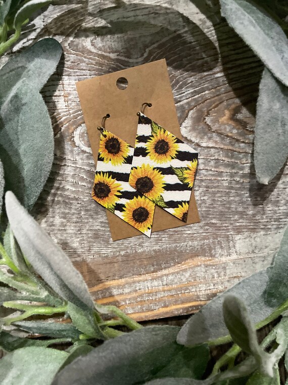 Inch Diamond Sunflower Faux Leather Earrings