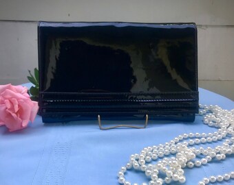 Vintage Black Patent Clutch/Shoulder Bag