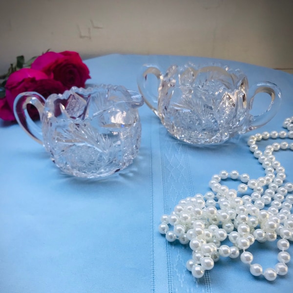 Vintage Cut Crystal Creamer and Sugar Set